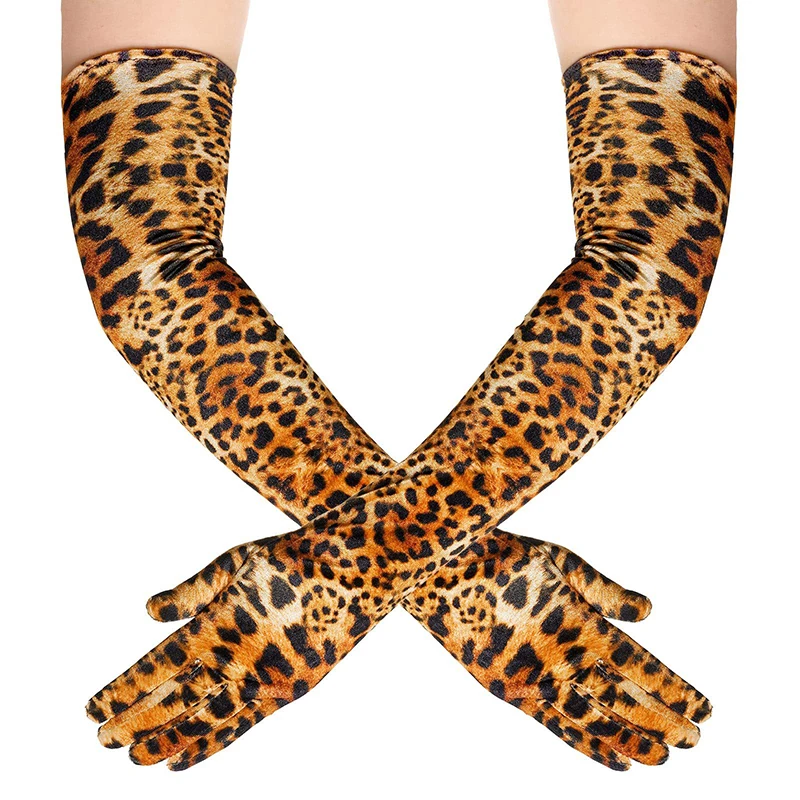 Leopard Print Velvet Women Sexy Long Gloves Fashion Warm Dance Party Evening Dress Cosplay Stage Performance Accessories