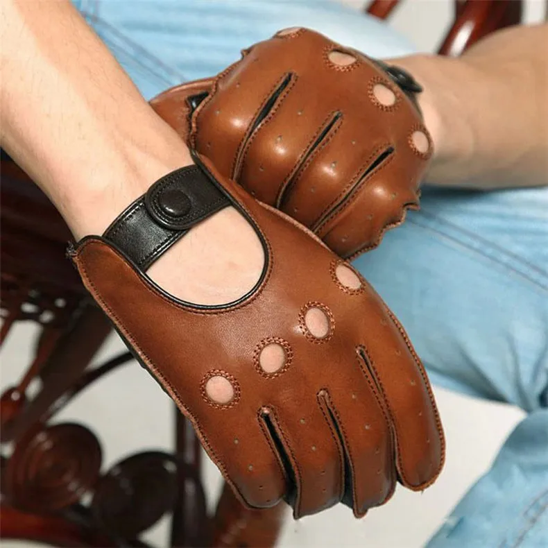 Real Leather Gloves Male Spring Autumn Lambskin Leisure Breathable Touchscreen Genuine Leather Sheepskin Men's Driving M023W