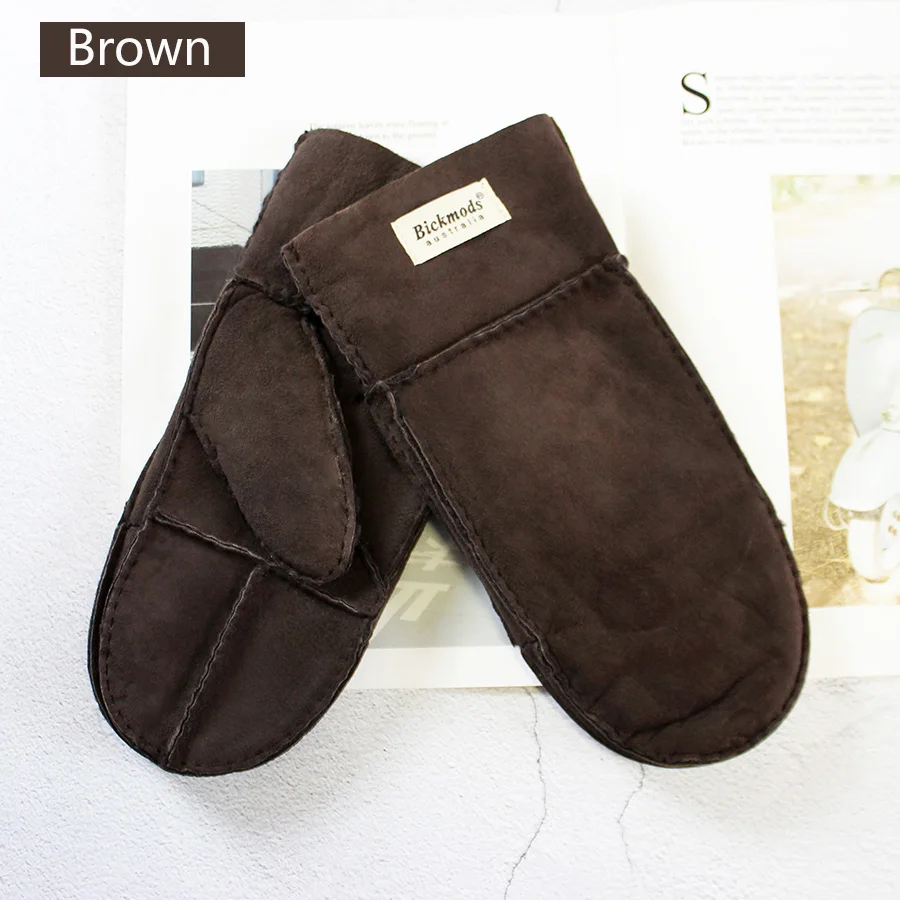 Sheepskin Fur Gloves Women's Winter Cold Warm Men's Leather Thicken Mittens Hand Sewn Black Sheepskin Wool