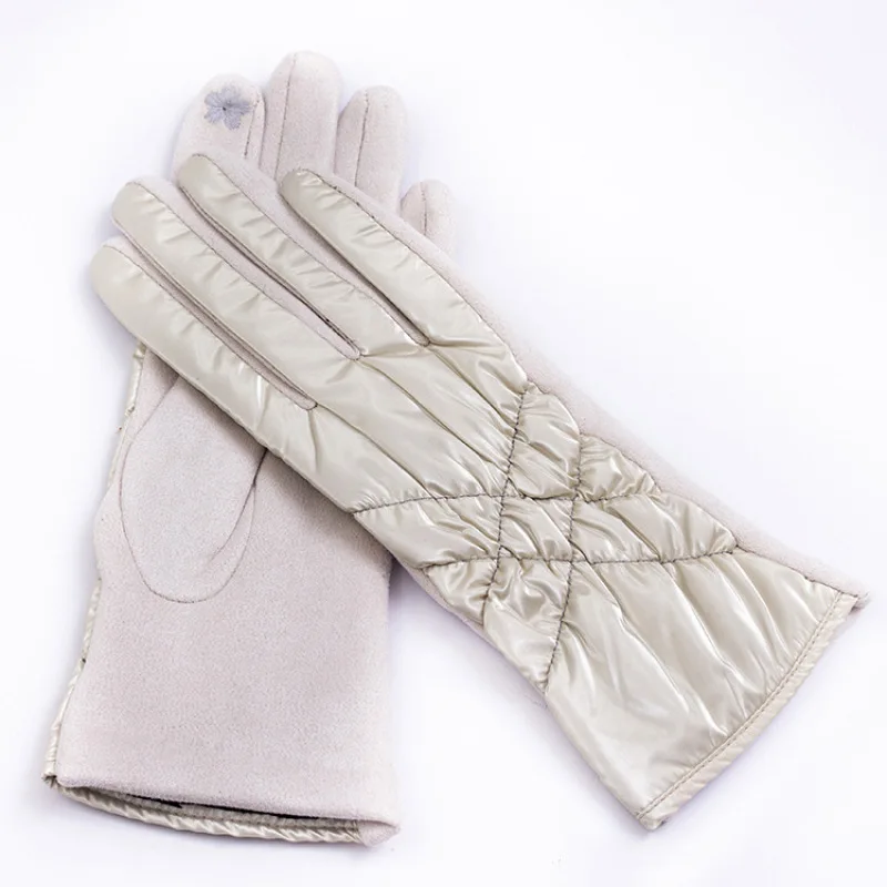 Winter New Women Fashion Personality Luxury Waterproof Keep Warm Touch Screen Plus Fleece Down Cotton Suede Soft Gloves