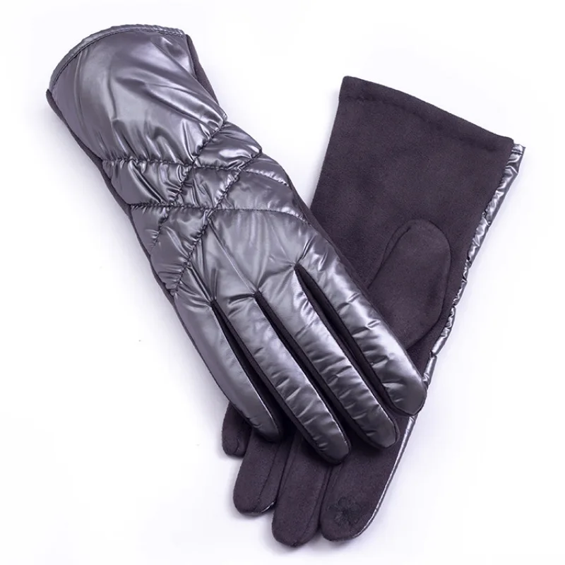 Winter New Women Fashion Personality Luxury Waterproof Keep Warm Touch Screen Plus Fleece Down Cotton Suede Soft Gloves