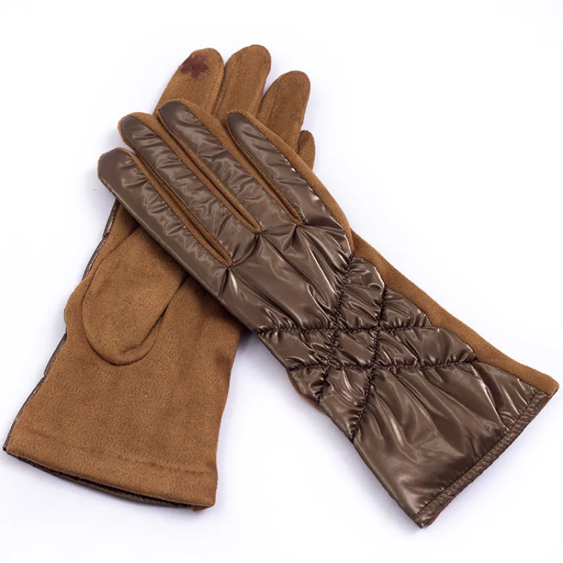 Winter New Women Fashion Personality Luxury Waterproof Keep Warm Touch Screen Plus Fleece Down Cotton Suede Soft Gloves