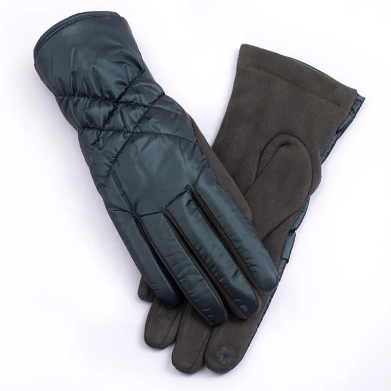 Winter New Women Fashion Personality Luxury Waterproof Keep Warm Touch Screen Plus Fleece Down Cotton Suede Soft Gloves