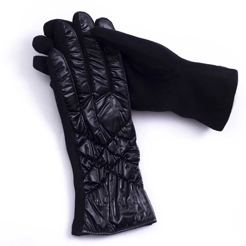 Winter New Women Fashion Personality Luxury Waterproof Keep Warm Touch Screen Plus Fleece Down Cotton Suede Soft Gloves