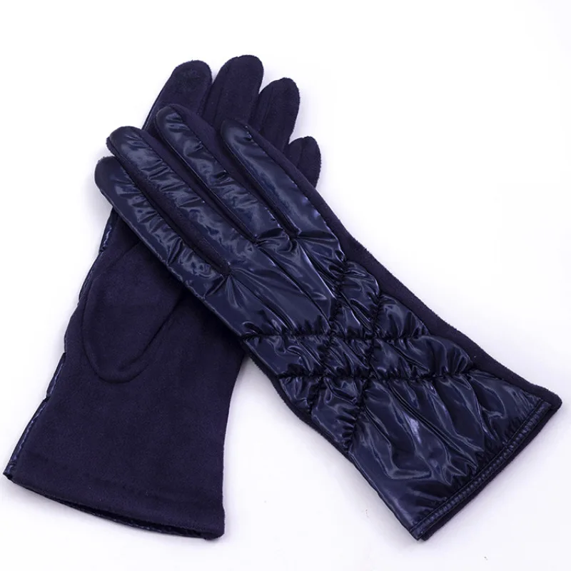 Winter New Women Fashion Personality Luxury Waterproof Keep Warm Touch Screen Plus Fleece Down Cotton Suede Soft Gloves