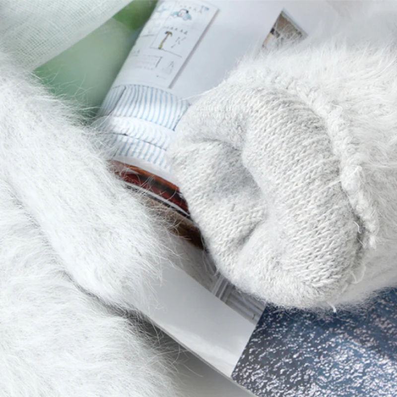 Women Winter Keep Warm Plus Cashmere Velvet Thicken Elasticity Full Fingers Mittens Gloves Imitation Rabbit Fur Knitted Wool