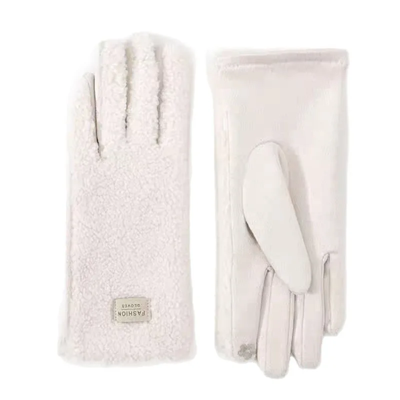 Imitation Teddy Hair Suede Women Winter Keep Warm Touch Screen Gloves Fashion Personality Add Velvet Thickened Soft