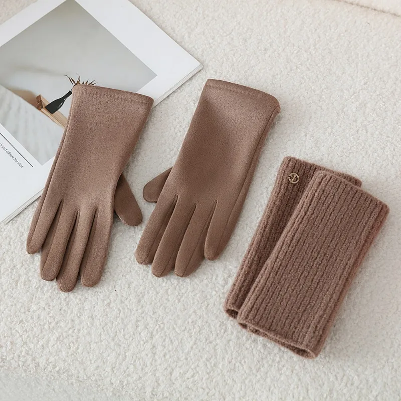3 Ways to Wear Removable Winter Women Gloves Keep Warm Touch Screen Knitted Suede Solid Soft Add Velvet Not Bloated Prevent Cold