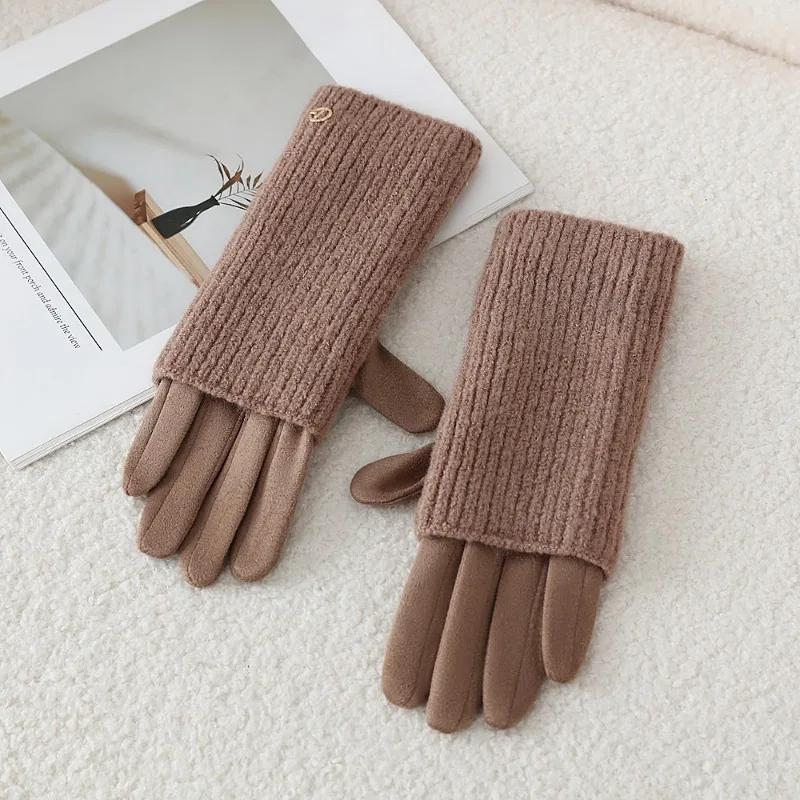 3 Ways to Wear Removable Winter Women Gloves Keep Warm Touch Screen Knitted Suede Solid Soft Add Velvet Not Bloated Prevent Cold