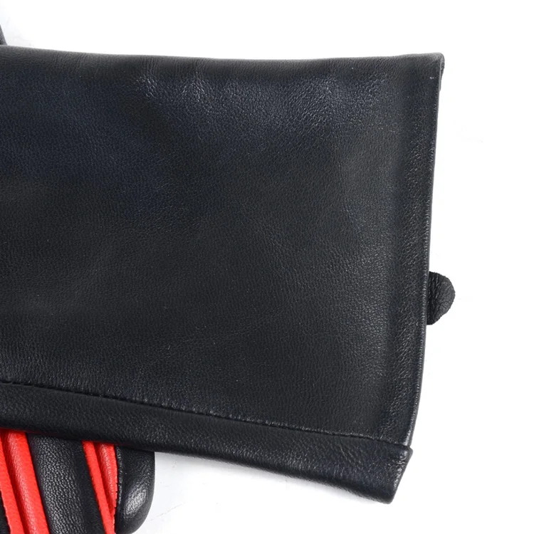 Long Gloves Women European/American Fashion Genuine Leather Thin Contrast Color Lambskin Mittens Female Lined Two Tone Luvas