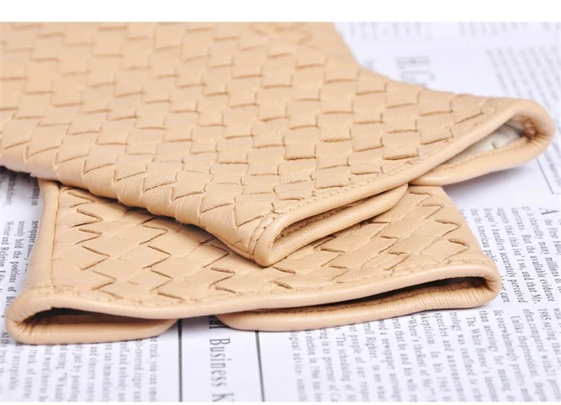 Women's Genuine Leather Gloves Female Handmade Woven Elegant Sheepskin Gloves Fashion Trend Nylon Lined L118NN-1