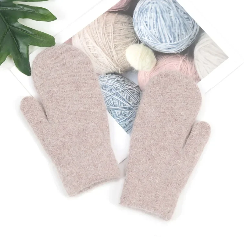 Winter Lolita Style Full Finger Warm Knitted Gloves Korean Female Kawaii Plush Thicken Windproof Mittens