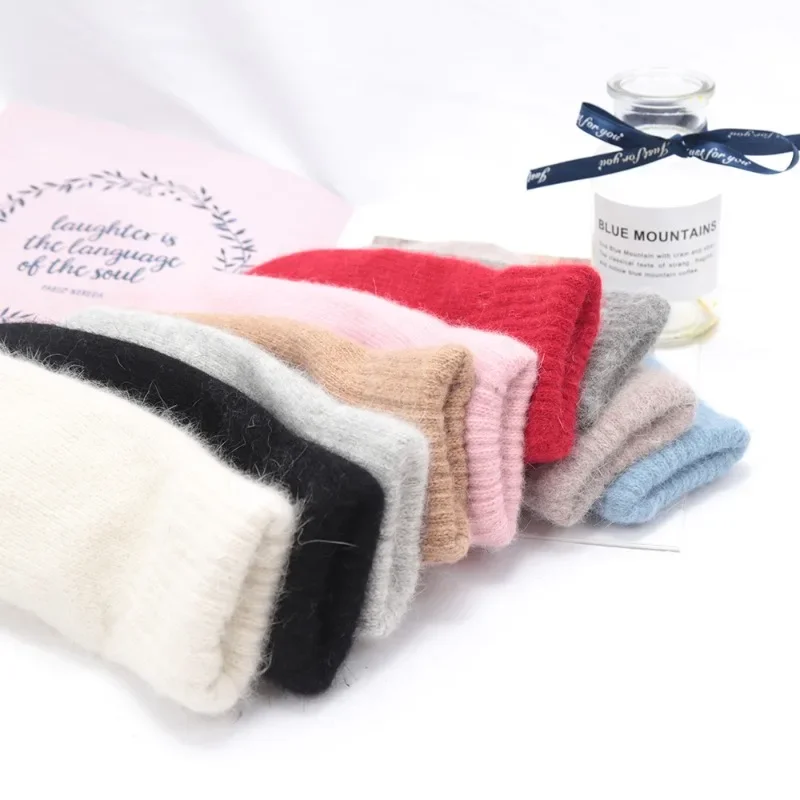 Winter Lolita Style Full Finger Warm Knitted Gloves Korean Female Kawaii Plush Thicken Windproof Mittens