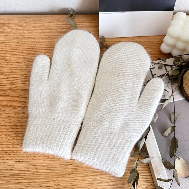 Winter Lolita Style Full Finger Warm Knitted Gloves Korean Female Kawaii Plush Thicken Windproof Mittens