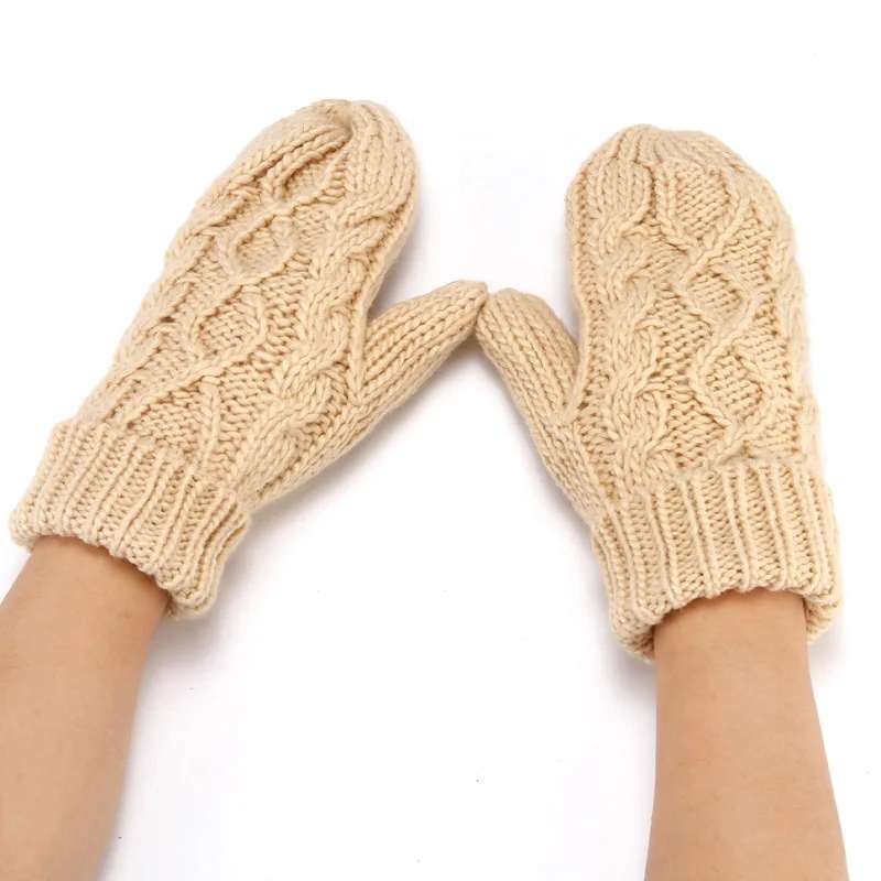 Women Fashion Knit Twist Flowers Mittens Winter Female Halter Neck Thicken Warm Youth Full Finger Gloves Girls Gift Outdoor Ski