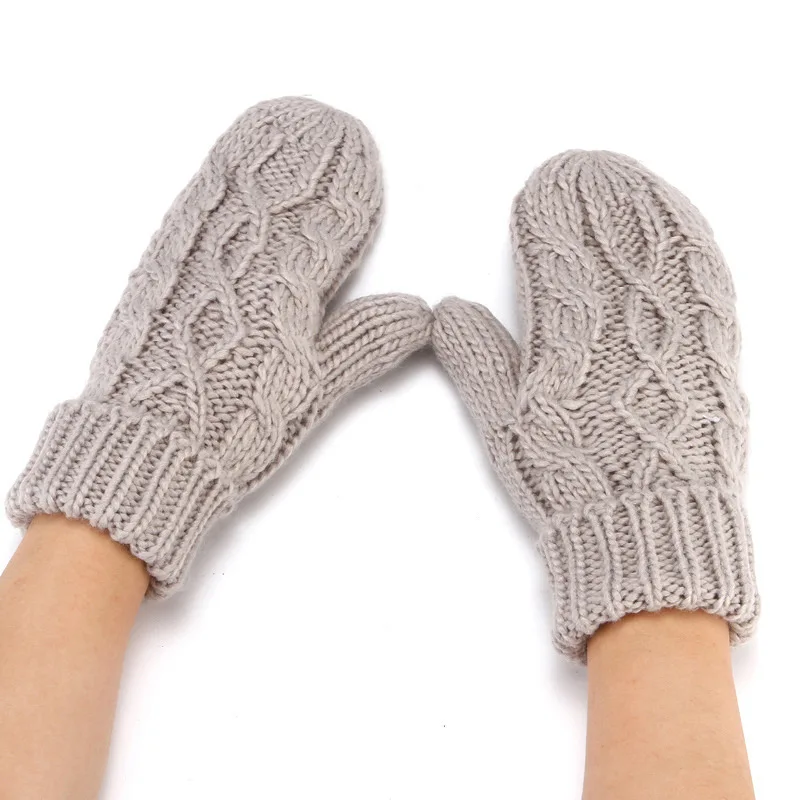 Women Fashion Knit Twist Flowers Mittens Winter Female Halter Neck Thicken Warm Youth Full Finger Gloves Girls Gift Outdoor Ski