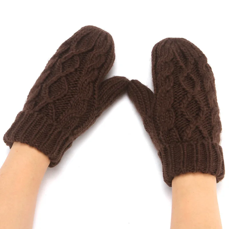 Women Fashion Knit Twist Flowers Mittens Winter Female Halter Neck Thicken Warm Youth Full Finger Gloves Girls Gift Outdoor Ski