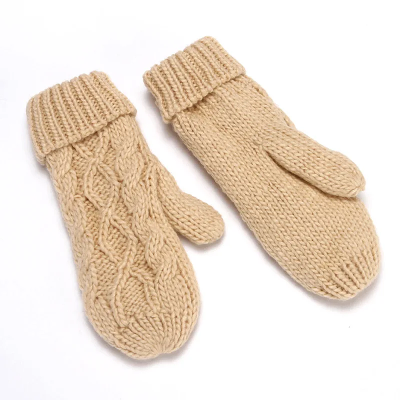 Women Fashion Knit Twist Flowers Mittens Winter Female Halter Neck Thicken Warm Youth Full Finger Gloves Girls Gift Outdoor Ski