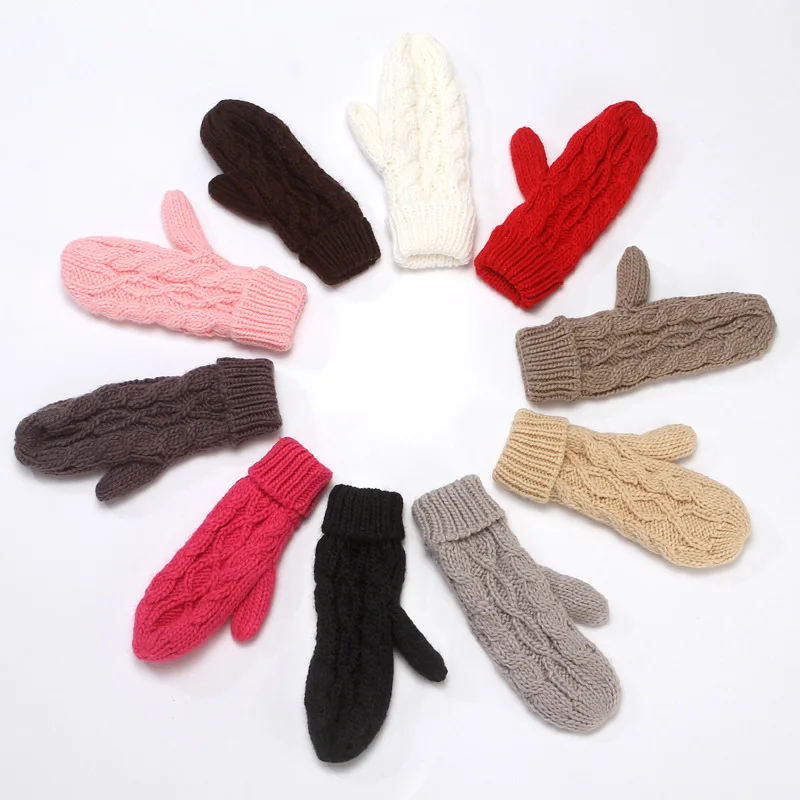 Women Fashion Knit Twist Flowers Mittens Winter Female Halter Neck Thicken Warm Youth Full Finger Gloves Girls Gift Outdoor Ski