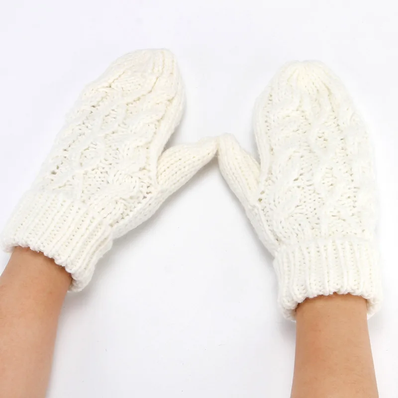 Women Fashion Knit Twist Flowers Mittens Winter Female Halter Neck Thicken Warm Youth Full Finger Gloves Girls Gift Outdoor Ski
