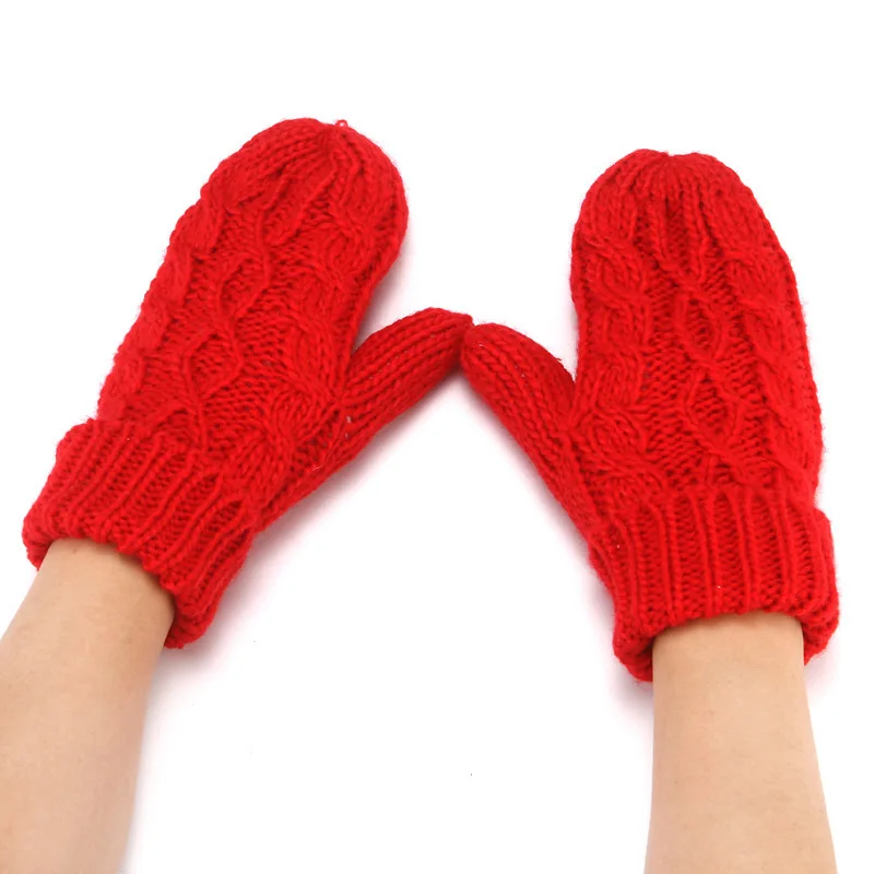 Women Fashion Knit Twist Flowers Mittens Winter Female Halter Neck Thicken Warm Youth Full Finger Gloves Girls Gift Outdoor Ski
