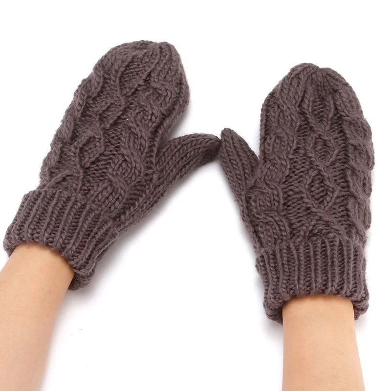 Women Fashion Knit Twist Flowers Mittens Winter Female Halter Neck Thicken Warm Youth Full Finger Gloves Girls Gift Outdoor Ski