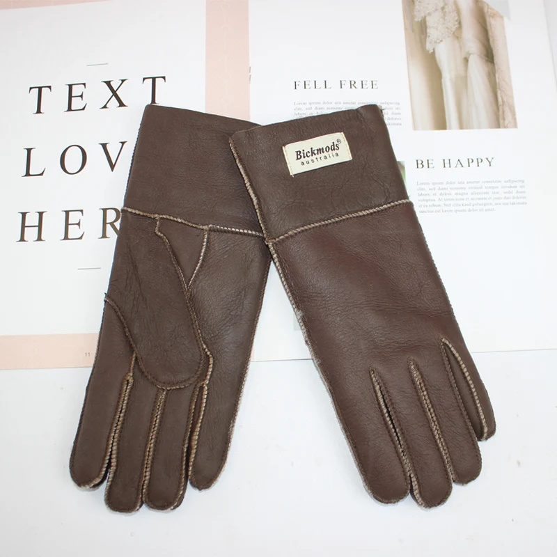 New Winter Women's Sheepskin Fur Gloves Thickened Warm Wool Lining Windproof Leather Driving Gloves