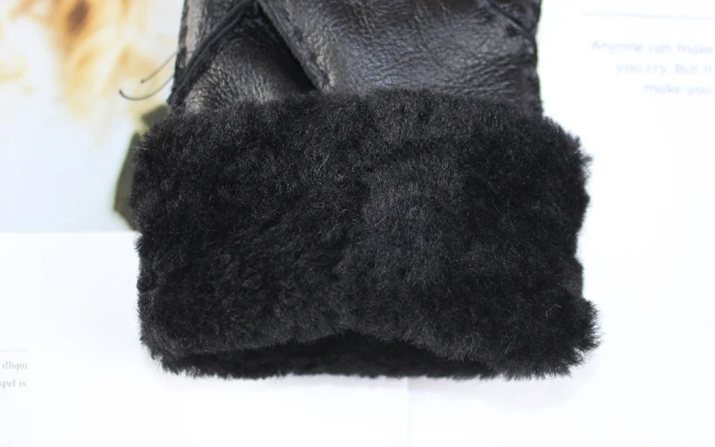 New Winter Women's Sheepskin Fur Gloves Thickened Warm Wool Lining Windproof Leather Driving Gloves