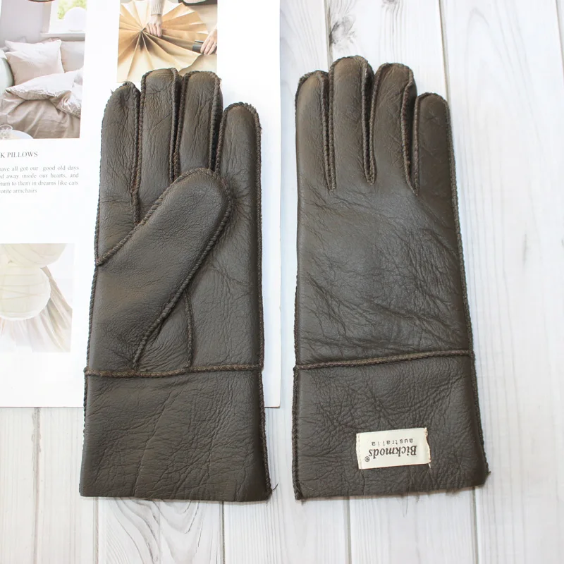 New Winter Women's Sheepskin Fur Gloves Thickened Warm Wool Lining Windproof Leather Driving Gloves