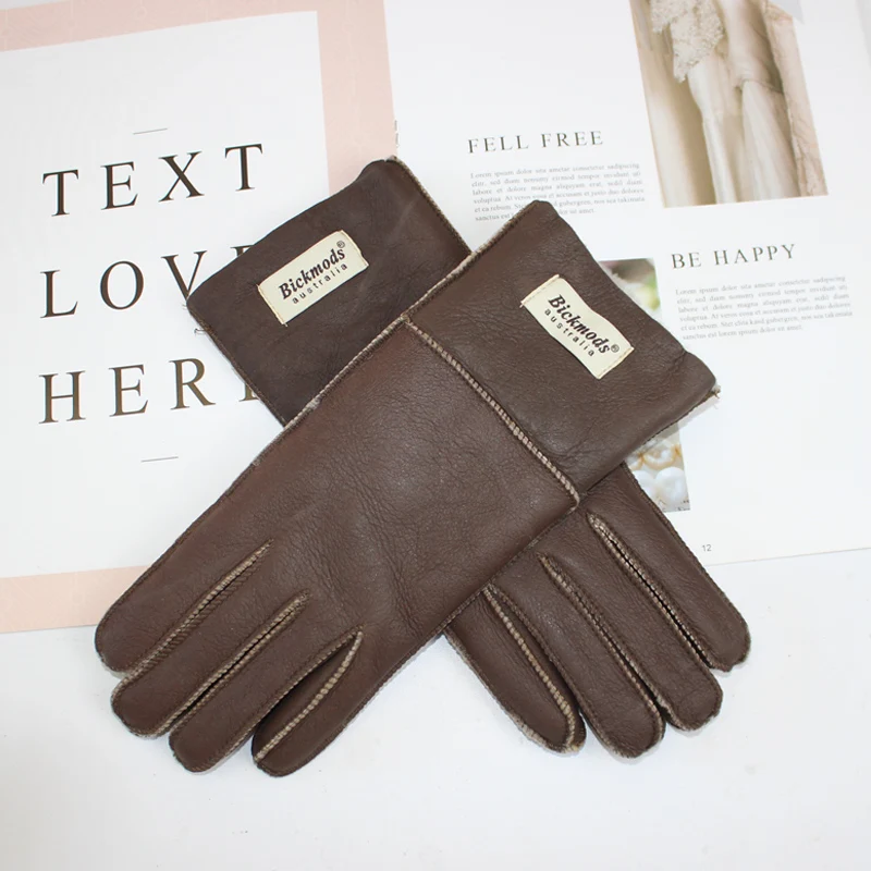 New Winter Women's Sheepskin Fur Gloves Thickened Warm Wool Lining Windproof Leather Driving Gloves