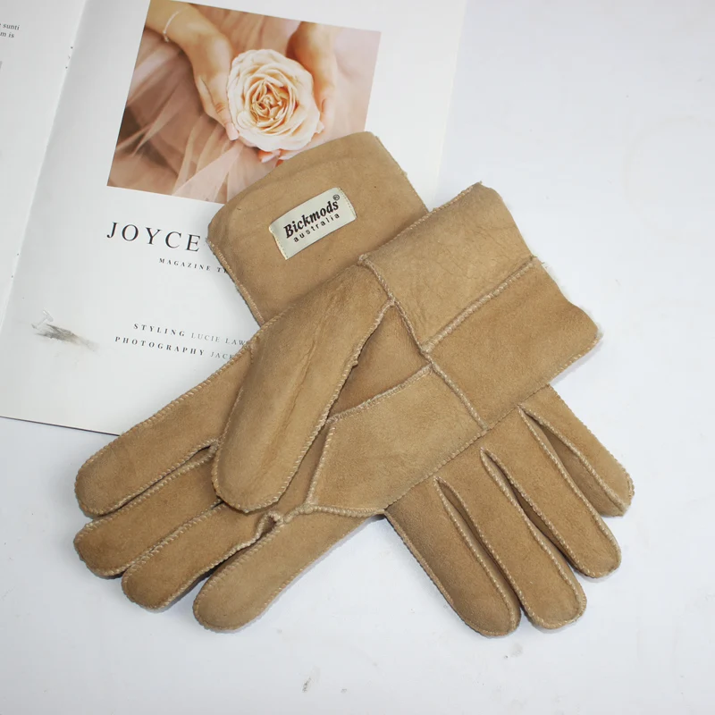 New Winter Women's Sheepskin Fur Gloves Thickened Warm Wool Lining Windproof Leather Driving Gloves