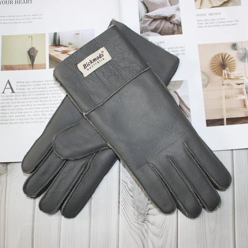New Winter Women's Sheepskin Fur Gloves Thickened Warm Wool Lining Windproof Leather Driving Gloves