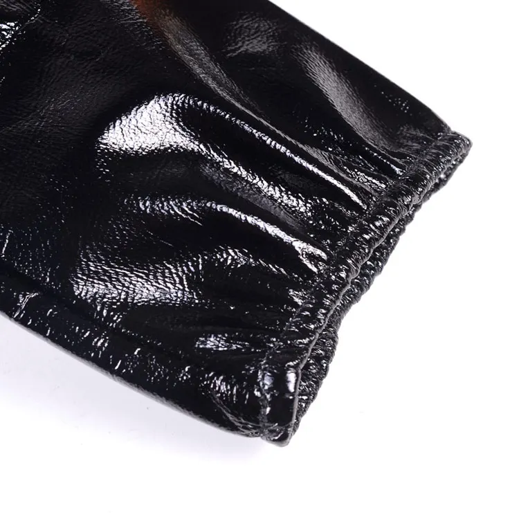 Men's 100% Real Leather Shiny Black Patent Leather Unlined Shrink Wrist Short GLOVES