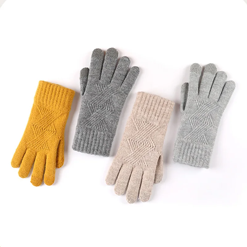 Women Winter Thickening Cold-proof Outdoor Cycling Warm Touch Screen Knitted Woolen Gloves Fashion Solid Color Student
