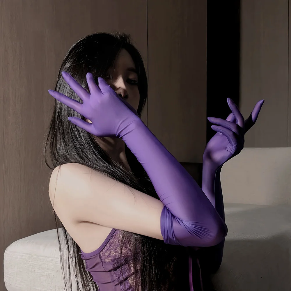High Stretch Tight Stocking Gloves Underwear Accessories Women Sexy Smooth Oil Glossy Long Gloves Thin Sheer Seamless Mittens
