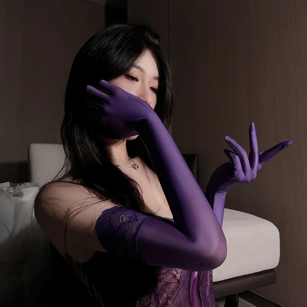 High Stretch Tight Stocking Gloves Underwear Accessories Women Sexy Smooth Oil Glossy Long Gloves Thin Sheer Seamless Mittens