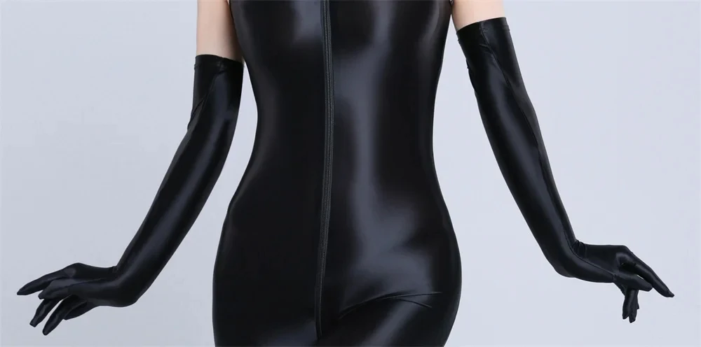 Sexy Oil Shiny High Stretch Woman Long Gloves Elegant Transparent Night Club Party Cosplay Sunscreen Driving Five Finger Gloves