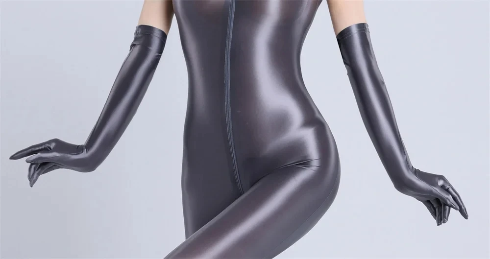Sexy Oil Shiny High Stretch Woman Long Gloves Elegant Transparent Night Club Party Cosplay Sunscreen Driving Five Finger Gloves