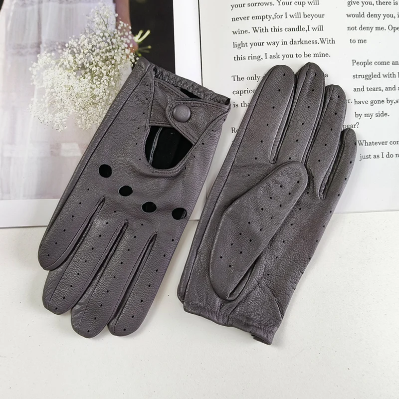 Women Fashion New Hollow Breathable High-Quality Goatskin Genuine Leather Outdoor Cycling Colorful Gloves Spring and Autumn