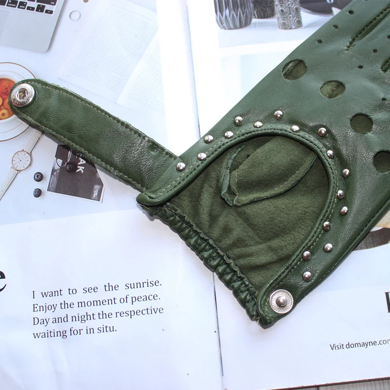 Women Fashion New Hollow Breathable High-Quality Goatskin Genuine Leather Outdoor Cycling Colorful Gloves Spring and Autumn