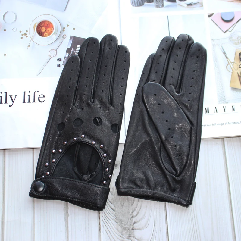 Women Fashion New Hollow Breathable High-Quality Goatskin Genuine Leather Outdoor Cycling Colorful Gloves Spring and Autumn