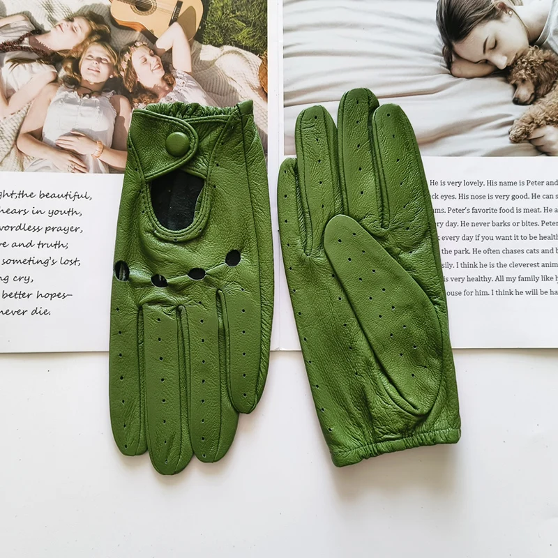 Women Fashion New Hollow Breathable High-Quality Goatskin Genuine Leather Outdoor Cycling Colorful Gloves Spring and Autumn