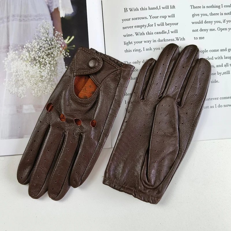Women Fashion New Hollow Breathable High-Quality Goatskin Genuine Leather Outdoor Cycling Colorful Gloves Spring and Autumn