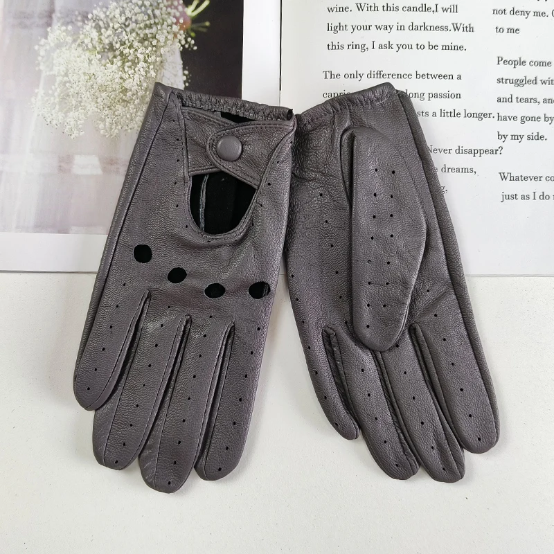 Women Fashion New Hollow Breathable High-Quality Goatskin Genuine Leather Outdoor Cycling Colorful Gloves Spring and Autumn