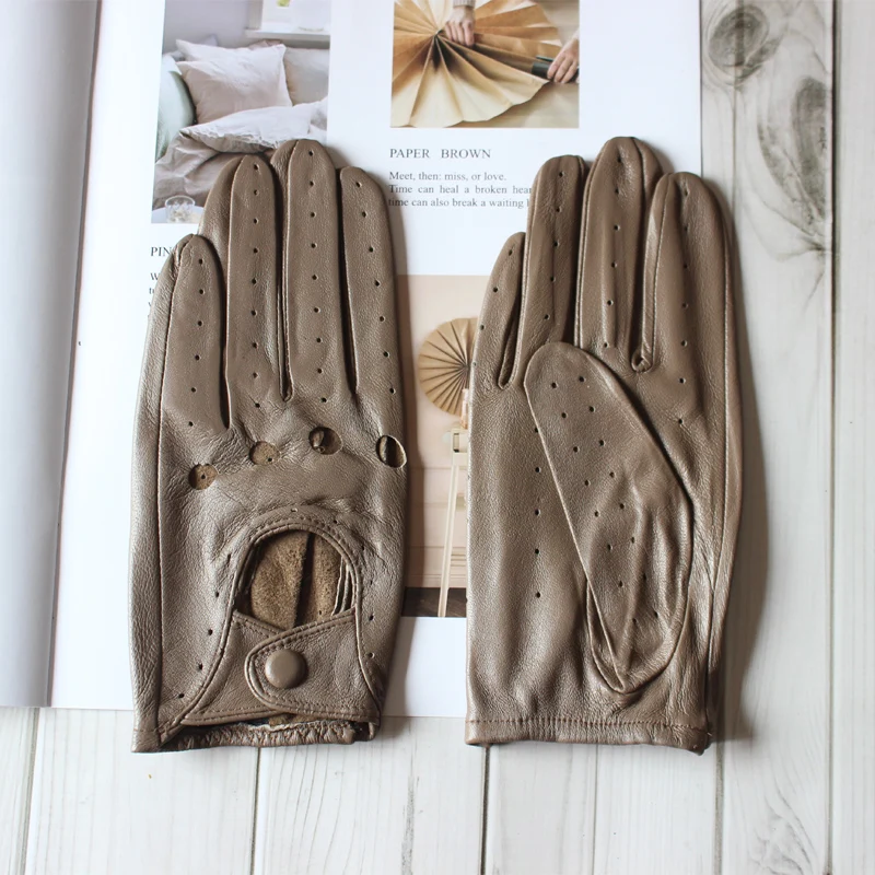 Women Fashion New Hollow Breathable High-Quality Goatskin Genuine Leather Outdoor Cycling Colorful Gloves Spring and Autumn
