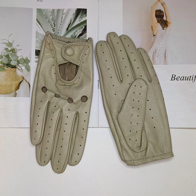 Women Fashion New Hollow Breathable High-Quality Goatskin Genuine Leather Outdoor Cycling Colorful Gloves Spring and Autumn