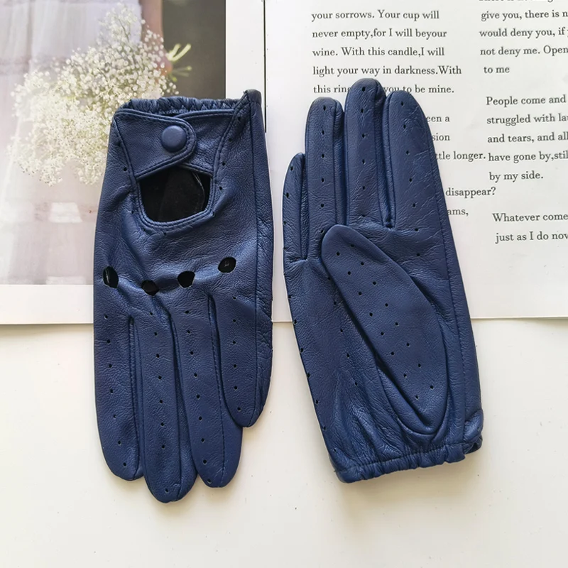Women Fashion New Hollow Breathable High-Quality Goatskin Genuine Leather Outdoor Cycling Colorful Gloves Spring and Autumn