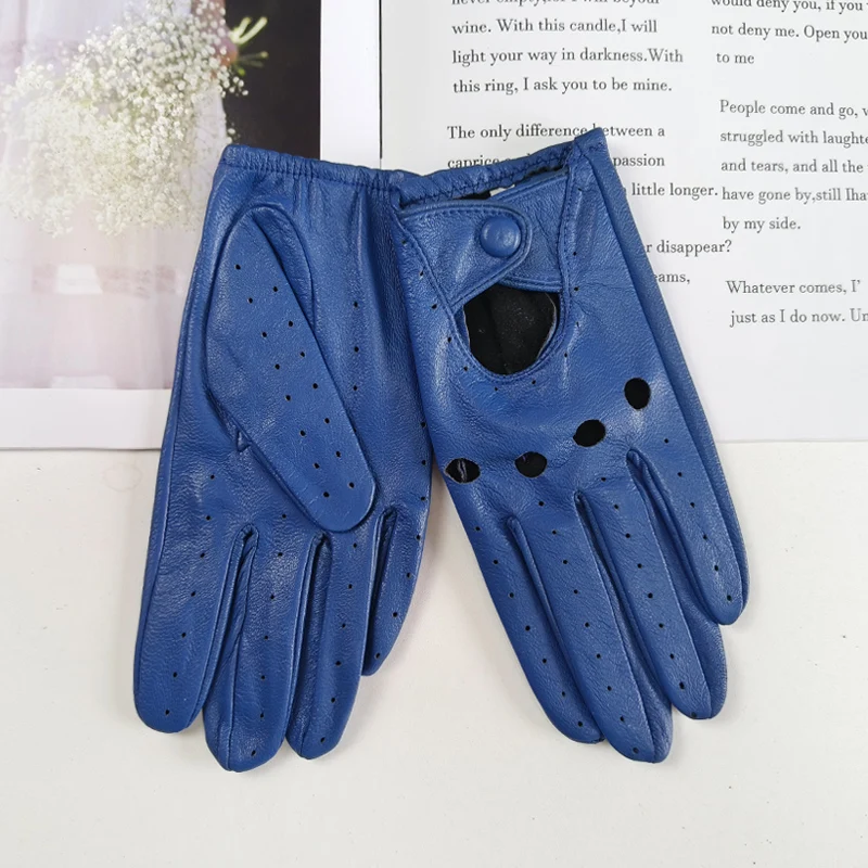 Women Fashion New Hollow Breathable High-Quality Goatskin Genuine Leather Outdoor Cycling Colorful Gloves Spring and Autumn