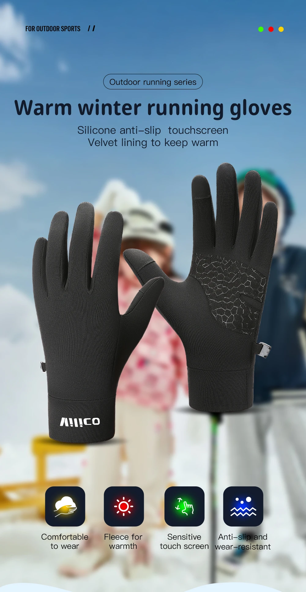 Outdoor Autumn And Winter Children'S Sports Running Cycling Touch Screen Warm Gloves With Plush Insulation For Cold Cycling