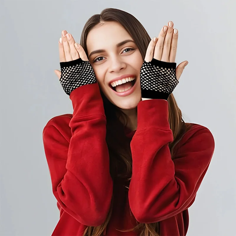 Women Sexy Gloves Mesh Net Fishnet Gloves Hollow Fingerless Gloves Night Club Lolita Style Punk Mittens